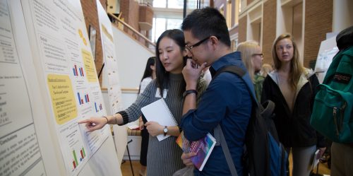 photograph of students viewing posters at 2016 Undergraduate Research Day