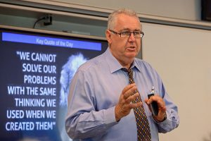 HEC professor Christian Dussart talks to ABLD group in Montreal