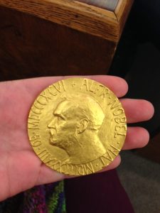 Woodrow Wilson's Nobel Peace Prize (that's my hand)