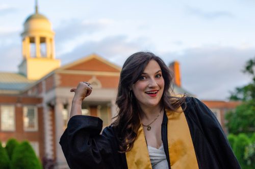 Graduation Picture of Maddie in front of ZSR