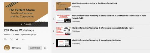 ZSR Online Workshops on YouTube