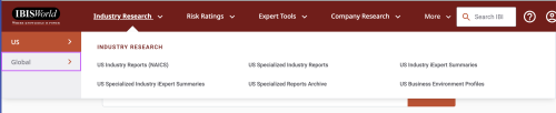 Screenshot of the Industry Research reporting options in IBIS World