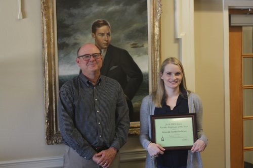 Amanda Foster-Kaufman, ZSR Faculty Employee of the Year 2019, with Tim Pyatt, Dean of the Library