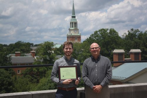 Jon Moore, ZSR Staff Employee of the Year 2019, and Tim Pyatt, Dean of the Library