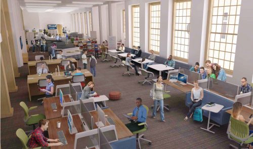 architectural rendering of anticipated Scholars Commons, 4th floor Reynolds Wing.