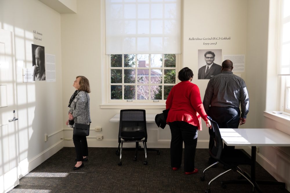 Guests make a stop by Room 425 in the ZSR Library to see the new exhibit Songs of Wake Forest.