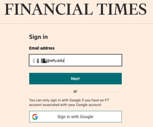 An example of the log-in screen for FT.com