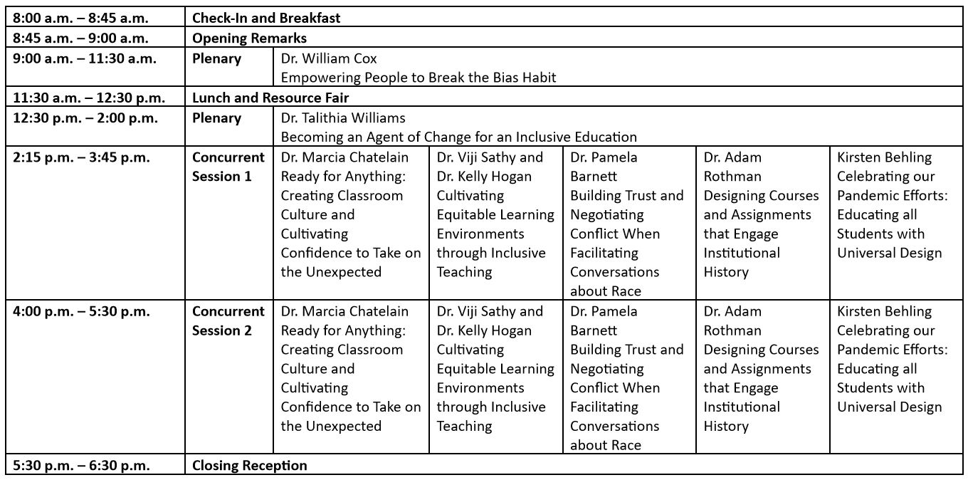 Inclusive teaching conference schedule
