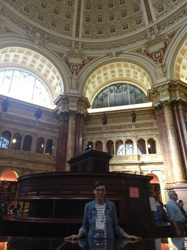 Behind the reference desk in the Reading Room at the LOC