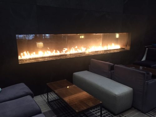 Hotel lobby fireplace