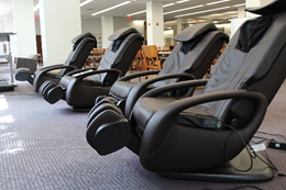 massage chairs in Swem Library's Read and Relax space.