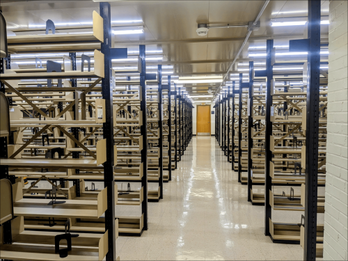 A photo of half the seventh floor showing the empty shelves cleared in the shifting project.