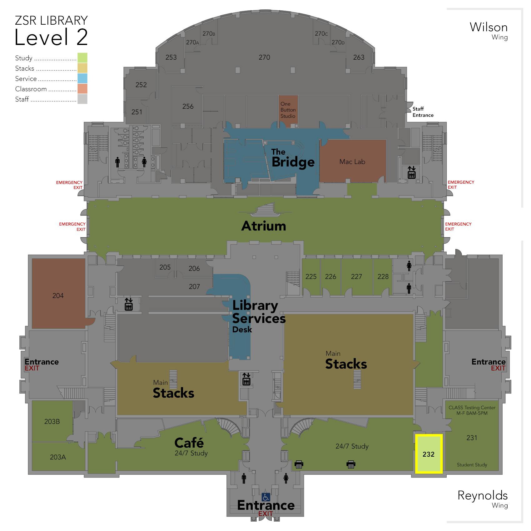 Level 2 Study Room 232 map