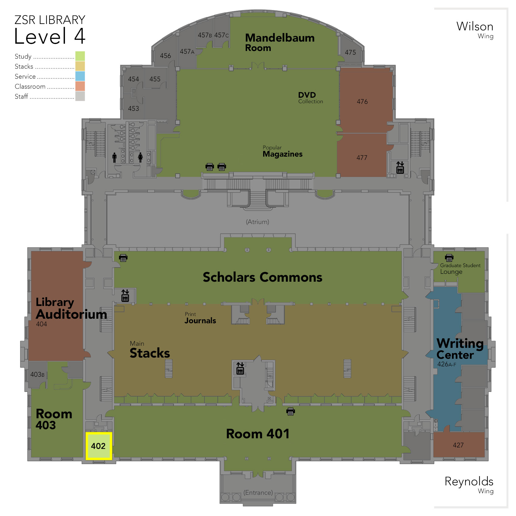 Level 4 Study Room 402 map